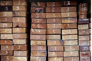 Numbered wood in wholesale lumber yard