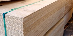 Stack of belted plywood