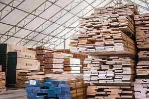 Stacks of lumber being stored in a wholesale lumber warehouse