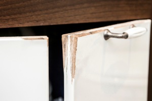Water damaged bathroom vanity cabinet door. There are a few limitations to Pyro guard plywood