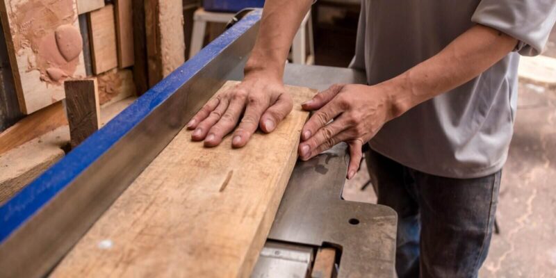 woodworker uses a professional grade jointer planer