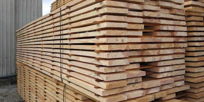 kiln dried timber stack in a factory